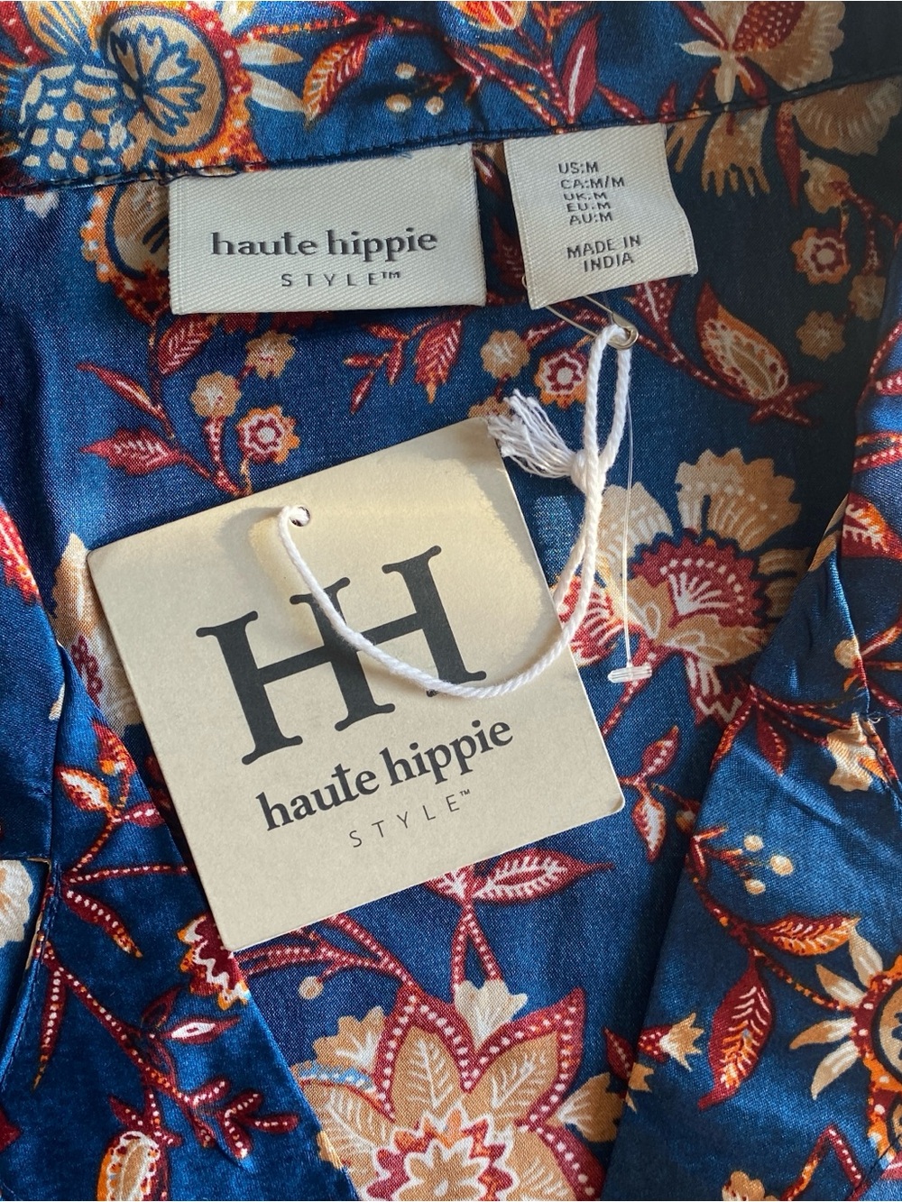 Blue & Orange Haute Hippie Floral Short Sleeve Button Down Kimono Blouse Medium - Picture 4 of 5